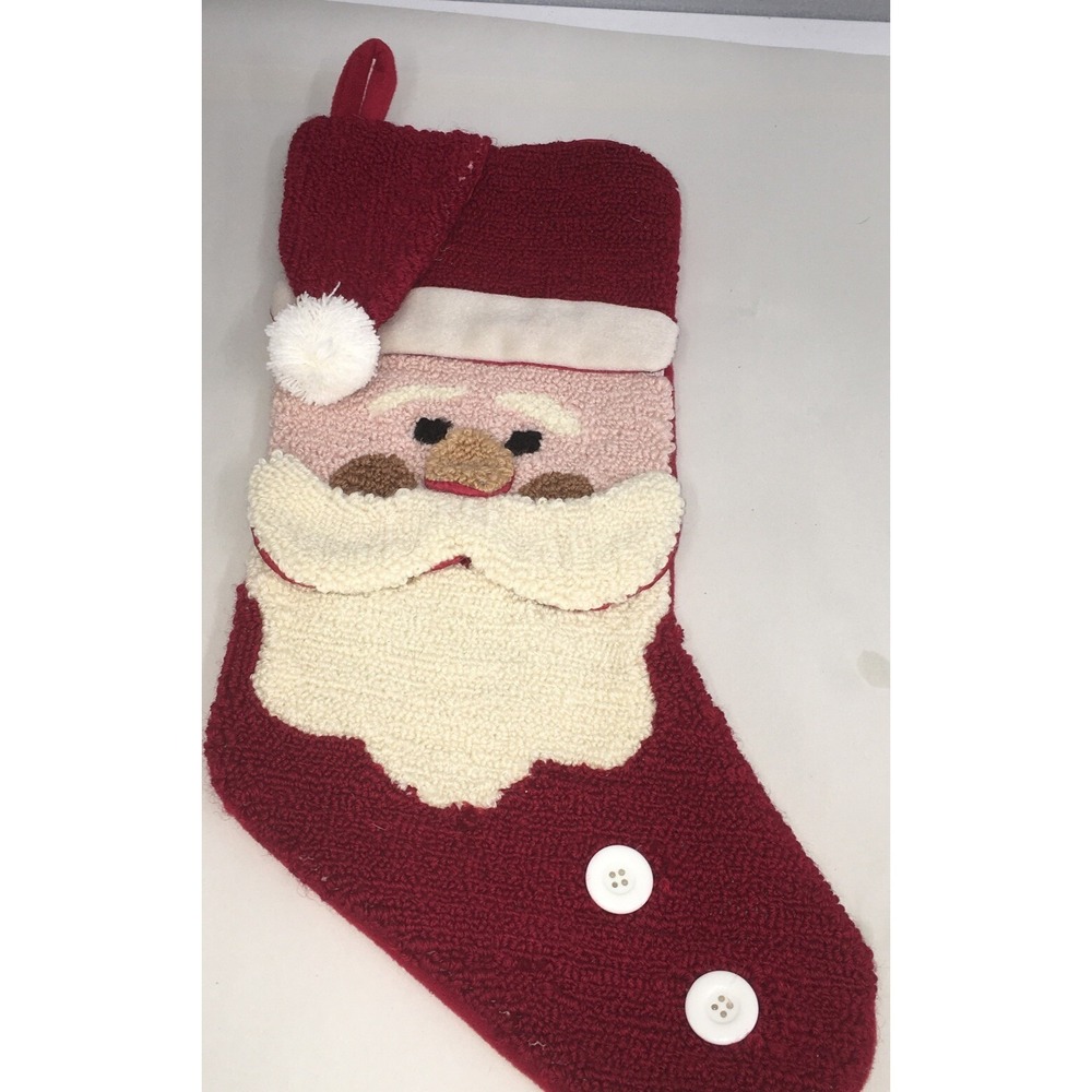 Santa Clause Holiday Christmas  Stocking Chenille Feel‎ Vintage Chestnut Lane